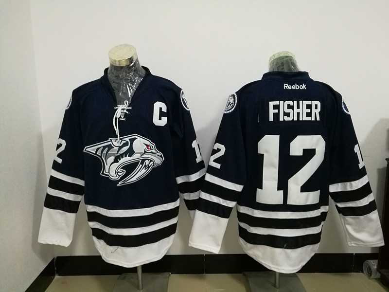 Nashville Predators #12 Mike Fisher Navy Blue Stitched NHL Jersey
